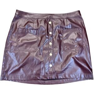 Ava & Viv Faux Leather Mini Skirt 1X XL Burgundy Dark Academia Gold Buttons